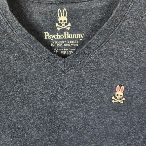 Psycho Bunny Mens 100% Pima Cotton DIY Cutoff V-Neck Short Sleeve Tee Size 3 - Picture 4 of 4